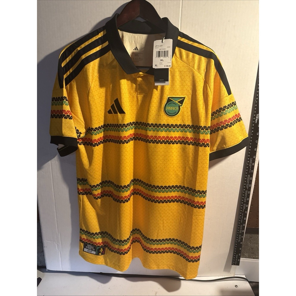 NEW Adidas Jamaica Soccer Jersey Mens Extra Large XL Slim Fit Yellow Bob Marley